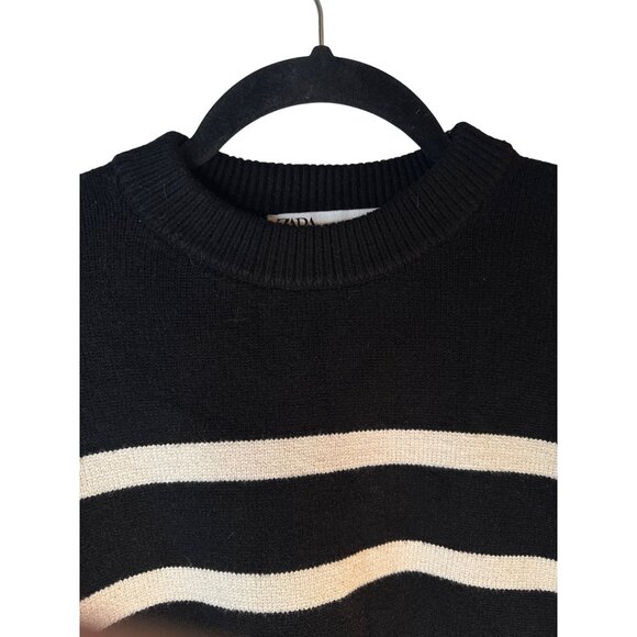ZARA Striped Small Sweater Black & White Crew Neck Knit - Picture 8 of 12